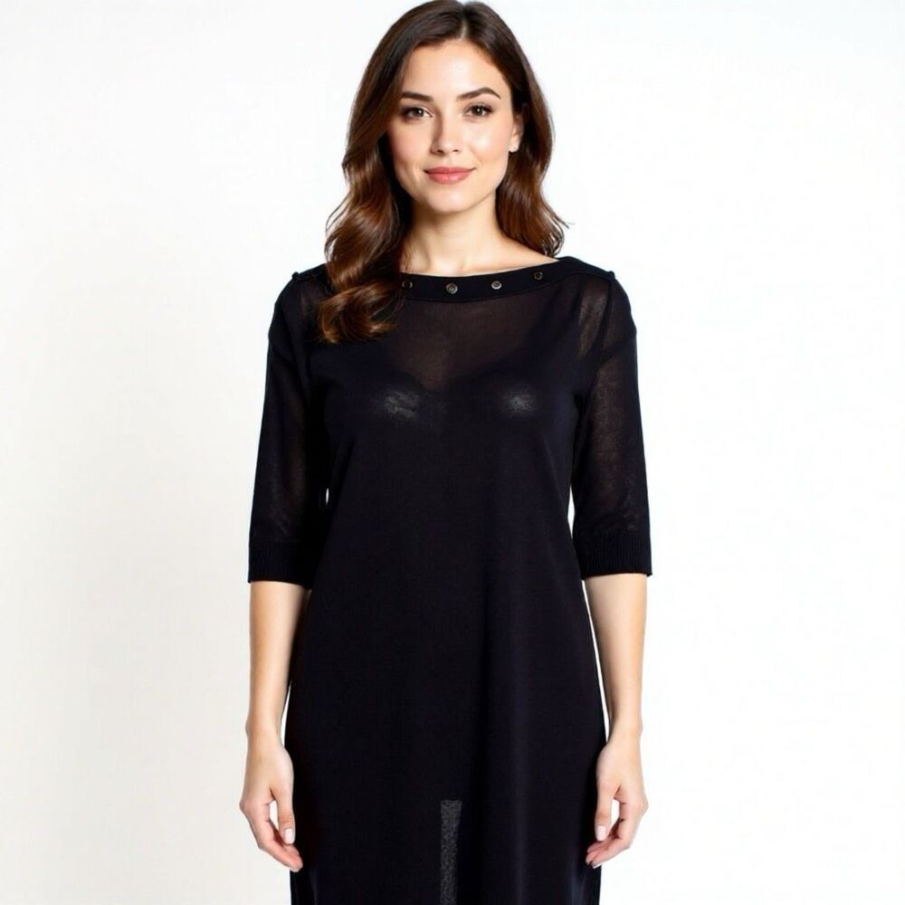 Balenciaga Black 3/4 Sleeve Bateau Neck Semi-Sheer Sz S - Picture 6 of 7
